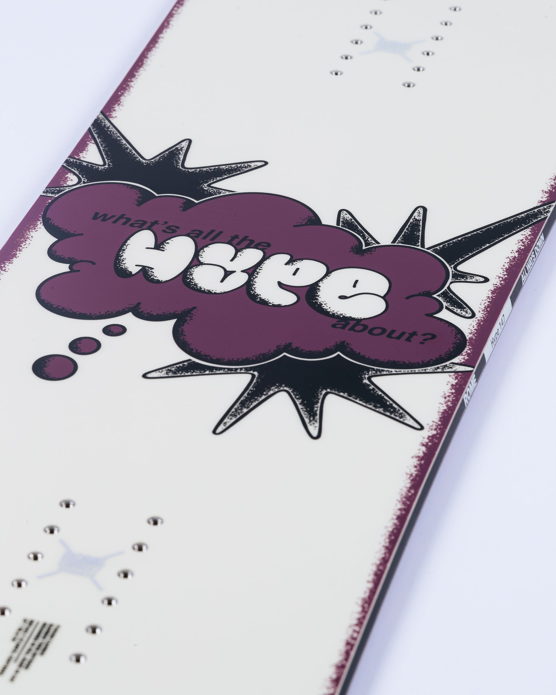 Cool snowboard graphics on new freestyle womens snowboard. Hype 2025 | Rome Snowboards™ 2025.